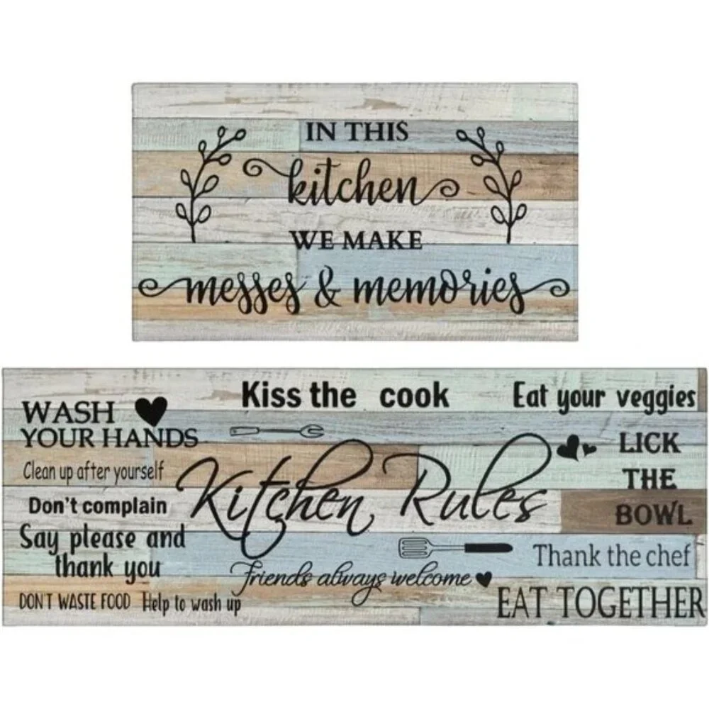 New 2-Piece Farmhouse Kitchen Rug Set, 17 x 30+17 x 47In Non-Slip Washable Mats